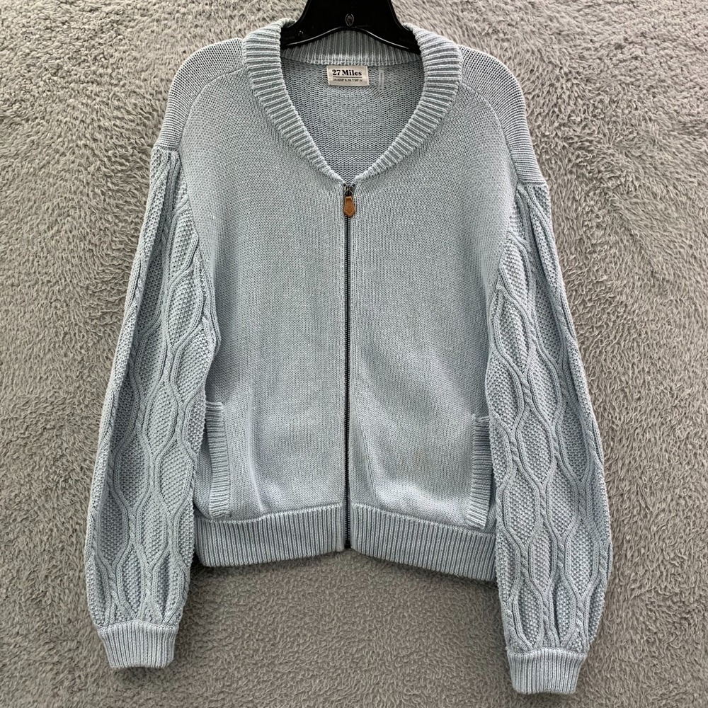 27 Miles Sweater Womens Medium Top Full Zip Blue*